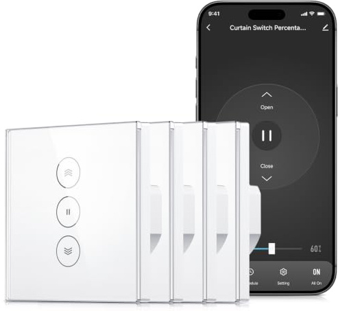 Interrupteur Connecté WiFi Volet Roulant Alexa [Fil Neutre] | Commutateur Intelligent Pour Rideau Avec Commande De Pourcentage Compatible Google Home, Minuterie Temporisée 4er