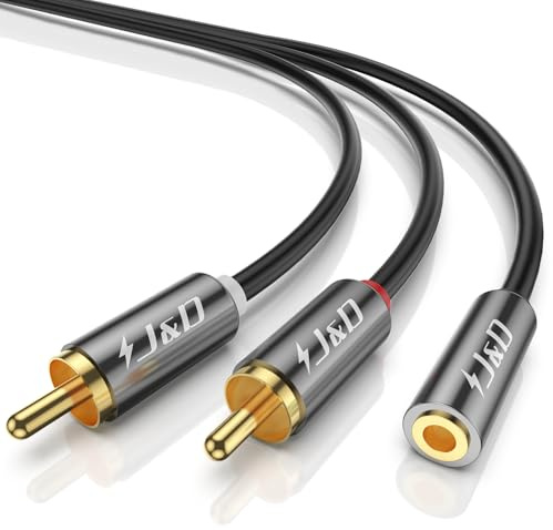 J&D Stereo Cinch Kabel Cinch Klinke Adapter goldbeschichtet 3,5 mm Klinke auf 2 Cinch Männlich Stereo Audio Adapter kabel, 0.9m