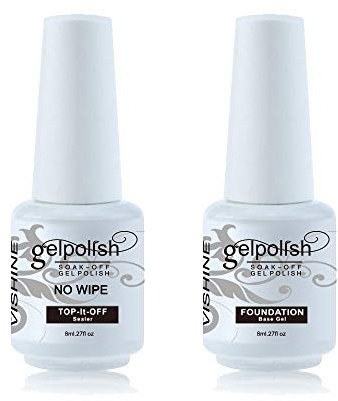 Vishine Base Coat & No Wipe Top Coat Kit Set Smalto Semi Permanente Soak Off UV LED Set Gel UV Smalto per Unghie 2 x 8 ml