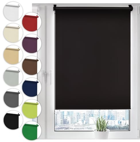 Verdunkelungsrollo Klemmfix ohne Bohren 110cm x 130cm Schwarz Verdunklungsrollo Fensterrollo Rollo Seitenzugrollo Klemmrollo für Fenster & Tür