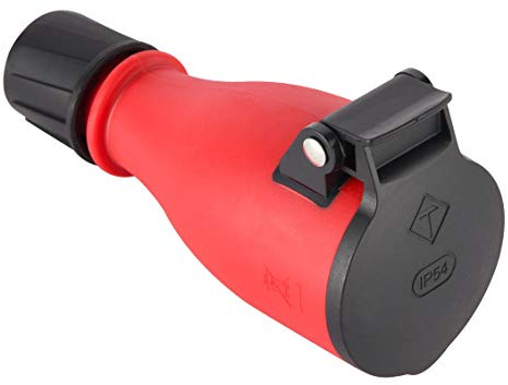 Electraline 55083, Professionelle Schuko-Steckdose, Schutzart IP54, mit automatischer Federabdeckung für den Freihandbetrieb, Rot/Schwarz