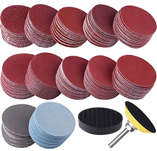 SIQUK 300 Pièces Disques de Ponçage 50mm Disques Abrasifs Grain 80 180 240 320 400 600 800 1000 2000 3000 pour Meulage Fraisage Gravure