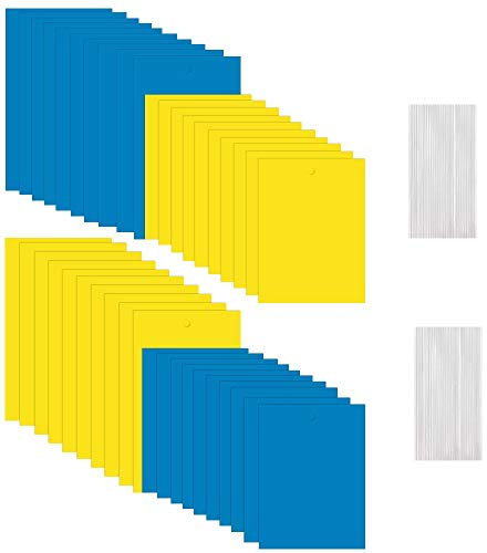 EMAGEREN 40 Stück Fliegenfalle Gelbtafeln Zikaden Gelbsticker Blaukarten Pflanze Klebrige Insektenfallen Gelb Fliegenfänger Sticker mit Twist Krawatten Gegen Trauermücken, Stecker Fliegenfalle