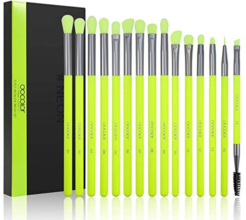 Eyeshadow Brushes Docolor Eye Makeup Brushes 15pieces Professional Eye Makeup Brush Set with Premium Wooden Handles for Eyeshadow, Concealer, Eyebrow, Eyelash and Eye Liners Neon (Green, 15pcs)