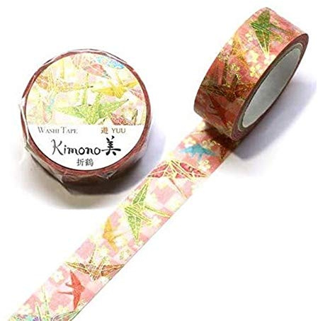 Kamiiso Kimono Washi Masking Tape (15mm) Foil Stamping - Japanese Paper Crane - for Scrapbooking Art Craft DIY Photo Album Decoration