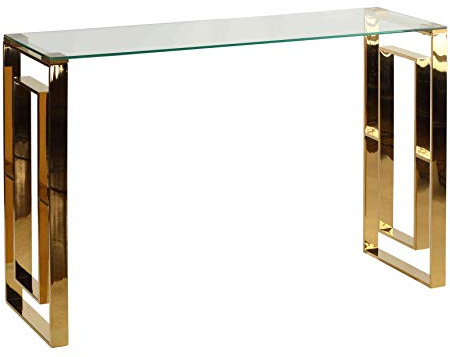 Cortesi Home Laila Console Table Stainless Steel Glass, 15.75 D x 47 W x 30.5 H, Gold,Clear