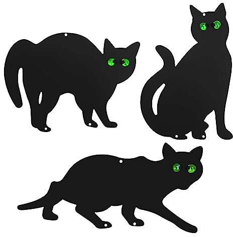Holdfiturn 3Pcs Cat Silhouette for Garden Black Cat Garden Scarer with Marble Eyes Weatherproof Cats Scarer for Yard Outdoor Harmless Bird Deterrent Fox Rodent Pest Repeller