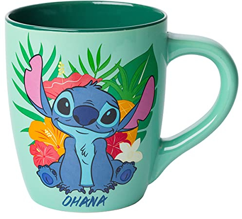 Silver Buffalo Disney Lilo and Stitch Tropical Ohana Sitting Jumbo Curved Ceramic Mug, 25 Ounces