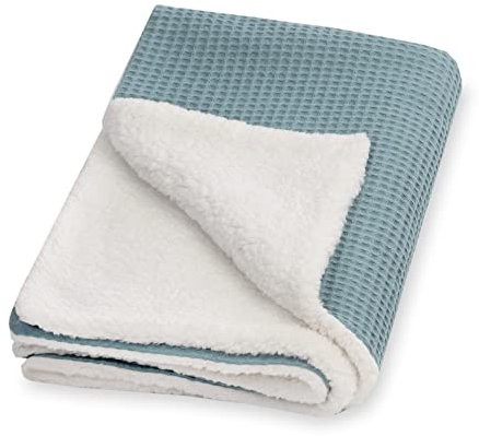Julius Zöllner Winterdecke aus Waffelpique und kuscheligem Teddy-Stoff | Gr. 70x100 cm | Made in Germany | Waffelpique 100% Baumwolle | OEKO-TEX® STANDARD 100 | Greenery