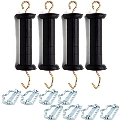 Plastic Electric Fence Gate Handle with Polytape Splicer,Spring Gate Handle with Poly Tape Buckle. (4)