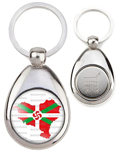 Badgmania Porte Clés Métal Goutte Jeton de Caddie Carte Pays Basque Euskadi Euskara Croix Symbole 64 Biarritz