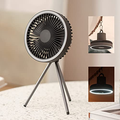 Tent Fan with A Tripod, Desk Fan with Light,18 * 18cm, 560g, 10000mAh, Work Time 27H (Gray)