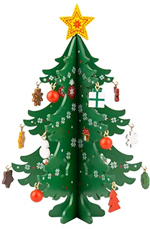 TAIYOU 3D Albero Natale Tavola Legno Mini Albero Natale con 18 Ciondoli Natale Ornamenti per Bambini Regalo Casa Ufficio Negozio Finestra Decor Verde
