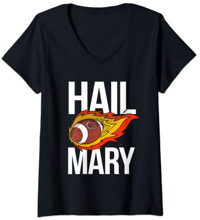 Damen American Football Flamme Hail Mary T-Shirt mit V-Ausschnitt
