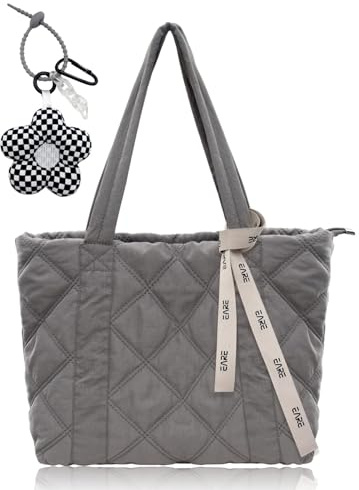 boshiho Bolso de mujer con cremallera de nailon acolchado acolchado tote bag para mujer de gran capacidad bolso de hombro bolso bandolera para uso diario trabajo oficina viajes compras escuela, gris