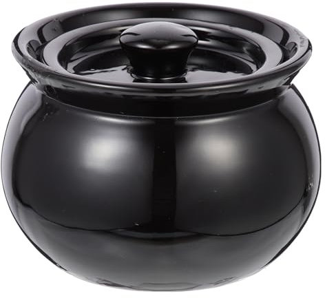 HappyyamiMarmite à Soupe En Céramique 500ml Pot En Argile De Chine Marmite Noire Avec Couvercle Pour Soupe à L’oignon