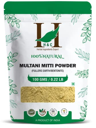 Argile de terre à foulon H&C/Multani Mitti/Bentonite, 100 g, pour masques pour la peau et le visage