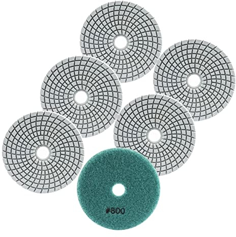 FOCSTOL Diamond Wet Polishing Pads - 6pcs 100mm Grit 800 Polishing Kit for Granite Marble Artificial Stone Quartz for Angle Grinder
