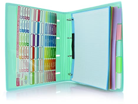 Ordner & Block, A4-Ordner, 4 Ringe mit verstärkten Kanten und elastischer Schließung, enthält 100 Blätter mit 10 doppelten Trennblättern plus 80 Klebeetiketten von office box (blush blush)