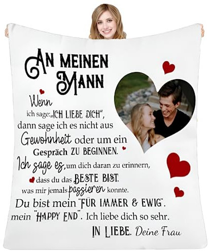 ZUCZUG Personalisierte Kuscheldecke Geschenke Decke mit Foto An Meinen Ehemann, Frau für Ehemann Nachricht Briefdecke für Frauen Decke Jahrestag Hochzeitstag Geburtstagsgeschenk Valentinstag für Ihn
