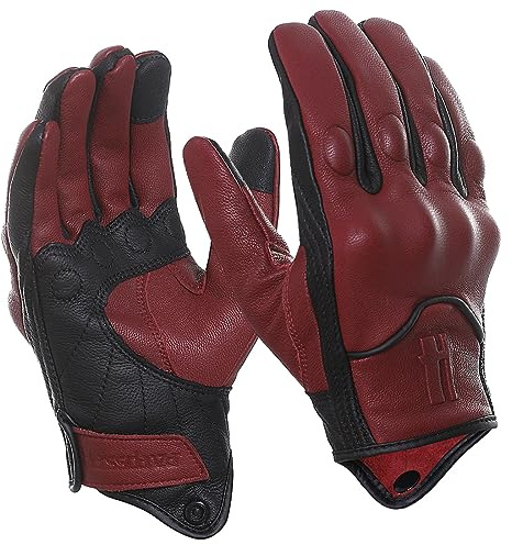 Harssidanzar Men Winter Fleece Touchscreen Moto Gloves Oxblood-Black M