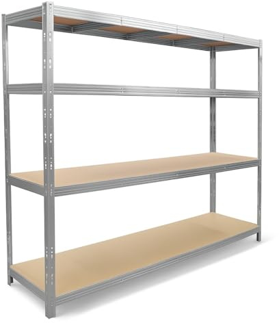 EURO VANADIUM - Étagère de Rangement Monobloc, 237 x 60 x 200 cm, Rack Étagère de Garage 4 Niveaux - Charge Lourde 1400 kg, Garage, Cuisine, Buanderie - Rangement de Garage