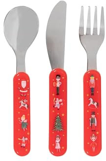 Childrens 3 Piece Nutracker & Santa Cutlery Set | Festive Fun Xmas (1 Pack - 3 Piece Cutlery Set)