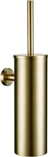 JQFDD Brosse de Toilette WC INOX Suspendu Brosses WC et Supports Murale Balayette WC, Antibactérienne à Séchage Rapide,Brushed Gold