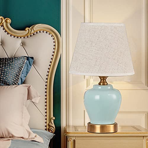 Mengjay Tischlampe Keramik Tischleuchte Lampe für Nachttisch Beistelltisch Nachttischlampe Stoffschirm E27 Vintage Retro Lustig (Blau)