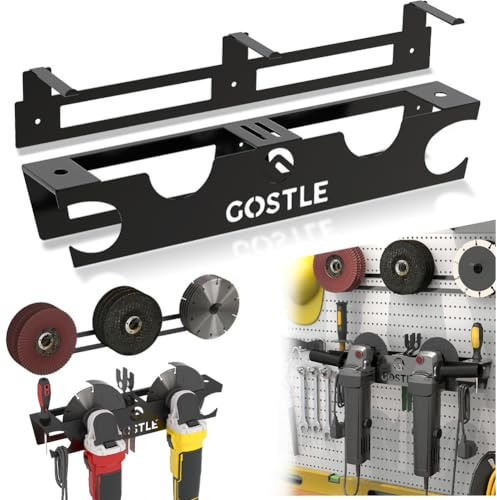 gostle Support mural pour meuleuse d'angle à 4 baies avec crochets à disques, support de rangement pour outils électriques, support de rangement pour fraises, polisseuses avec crochet de cordon et