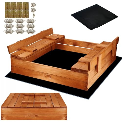 SPRINGOS Kindersandkasten 2 Sitzbänke 98 x 98 cm imprägniertes Holz