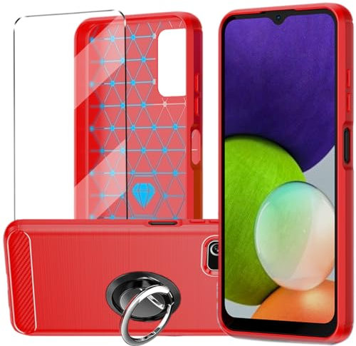 HuiYouMY 3-in-1 Case with Tempered Glass with Phone holder Ring for NOKIA G42 Case Screen Protector for NOKIA G42, Slim Fit Soft TPU Shockproof Anti-Scratch Phone Case Cover - Red