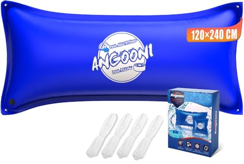 Angooni Poolkissen Winter 120x240cm XXL Luftkissen Pool Doppelnaht | Boston Dual Inflation Ventil 0.4mm PVC Kaltebestandig Reissfest Osen Seile Uberwinterung Poolabdeckung Blau