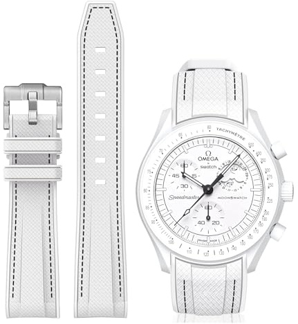 BONACE Curved Silicone Strap for Omega X Swatch 20mm Watch - Compatible With Moonswatch Speedmaster - No Gap Replacement Band for Men and Women