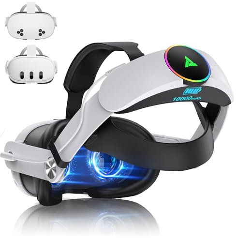 Foscomax RGB Virtual Reality Headset for Oculus/Meta Quest 3/3S with 10000mAh Battery, Elite Strap Rechargeable, Extends 4-6 Hours Playtime and Adjustable for Reality Headset
