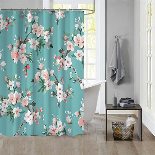 Duschvorhang TurquoiseShower Curtain Curtains, Duschvorhänge Duschrollo 150x180cm Duschvorhang Mit Gewicht Badewanne, Duschrollo für Badewanne, Duschvorhang Textil Stoff Bad Vorhang Badevorhang 1031