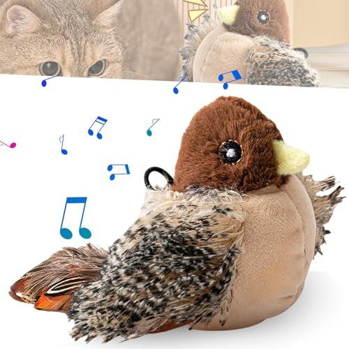 WIYETY Katzenspielzeug Simulierter Vogel, Elektronisches Spielzeug für Hunde und Katzen, Simulierter Zwitschernder Vogel mit 6 Tiergeräuschen, elektrisches interaktives Katzenspielzeug (Spatz)