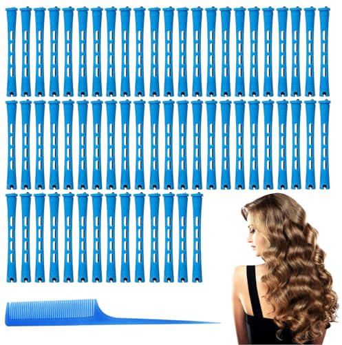 60 Pièces Permanente Cheveux Boucle Kit de Petite Taille, Bigoudis Chauffants Polyvalents - Idéals pour Cheveux Courts et Longs,Fournis avec Rouleau pour Cheveux et Permanente Cheveux Boucle Kit(Bleu)