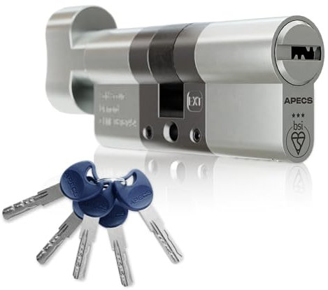 IRONWORX® Spectre Nickel 35mm (Turn) / 35mm (Key) (70mm) Maximum-Security Police Approved TS007 BSI 3 Star Euro Cylinder Door Lock with Escape Thumb Turn Function, Includes 5X Keys