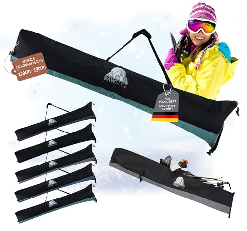 Rawstyle Skitasche variabel Skisack für Ski universal anpassbar Erwachsene Skistöcke 120-190cm wasserdicht Skibag Skicover Wintersport Skiaufbewahrung Maxi (meliert türkis)