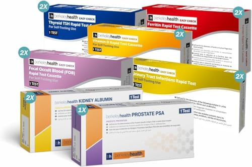 Berkeley Health His & Hers Health Check Bundle - Iron Deficiency, Thyroid TSH, Vitamin D, Bowel FOB, Prostate PSA & UTI Rapid Tests - Self-Testing Kit for Personal Wellness Screening