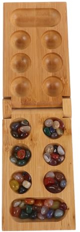 Toyvian Foldable Mancala Board Game Set with Natural Pine Wood 48 Glass Mancala Pieces Portable Travel Game for Kids and Adults Enhancing Family Interaction and Team Cooperation