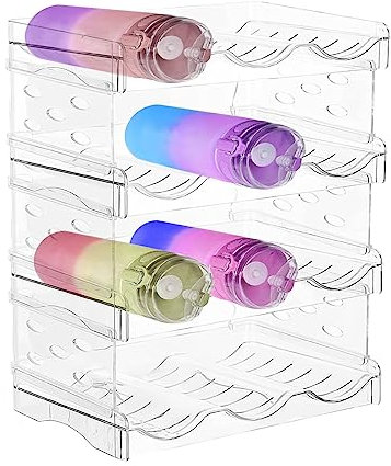 4 Tier Stackable Water Bottle Storage Rack for Fridge and Cupboard Organiser Shelf Drink Dispenser for Countertop and Office
