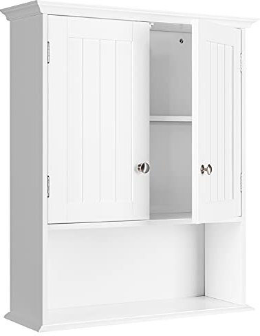 FANTASK Hängeschrank Medizinschrank, Wandschrank mit Doppeltür, Badschrank Küchenschrank Unterschrank mit Einstellbarer Ablage, Weiß