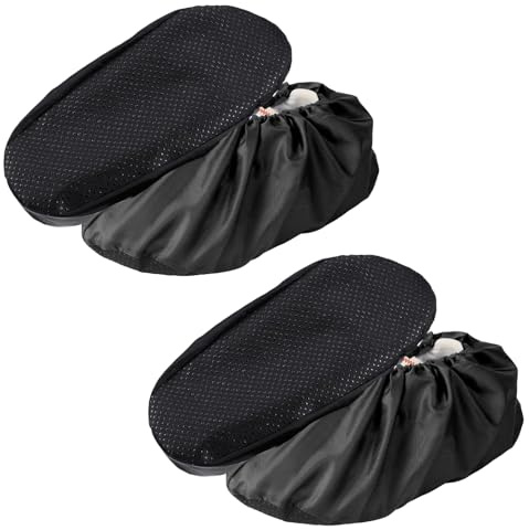 Makoto Nobu 2 Pairs Reusable Shoe Covers, Non-Slip Washable Overshoes,Black Waterproof Oxford Cloth Shoe Covers,Dustproof Overshoes for Household