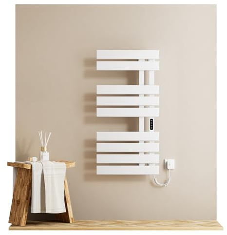 EMKE Toallero Electrico Baño 1000 x 500 mm, Lado Derecho,Blanco | Radiador toallero eléctrico, 320W,Control de Temperatura Inteligente,Calienta Toallas Baño Electrico