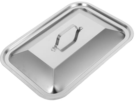 POPETPOP Grill Deckel aus Edelstahl für Rechteckige Backform und Grillschale mit Griff Öl Spritzschutz Leicht zu Reinigen für Picknicks und Grillabende