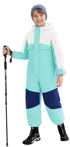Haloumoning Boys One Piece Snowsuit Kids Hooded Waterproof Insulated Ski Suit Coveralls 5-14 Years