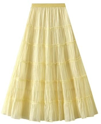 Faldas con volantes para mujer, cintura alta, falda plisada midi tutú de malla para verano, falda acampanada
