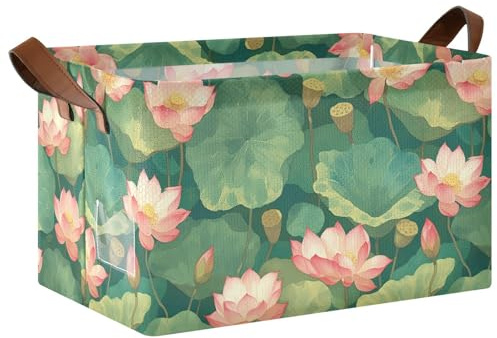 KLL Lot de 2 paniers de rangement robustes avec poignées pour le rangement du linge, de la chambre à coucher, du salon et de l'aquarelle rose